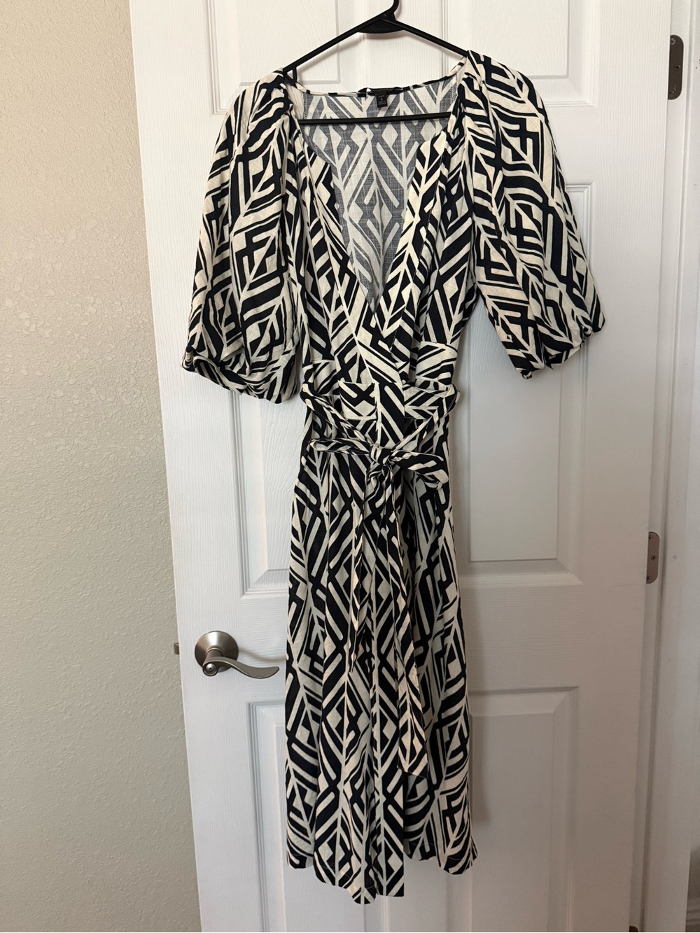 Banana Republic Black & Off White Geometric Wrap Midi Dress